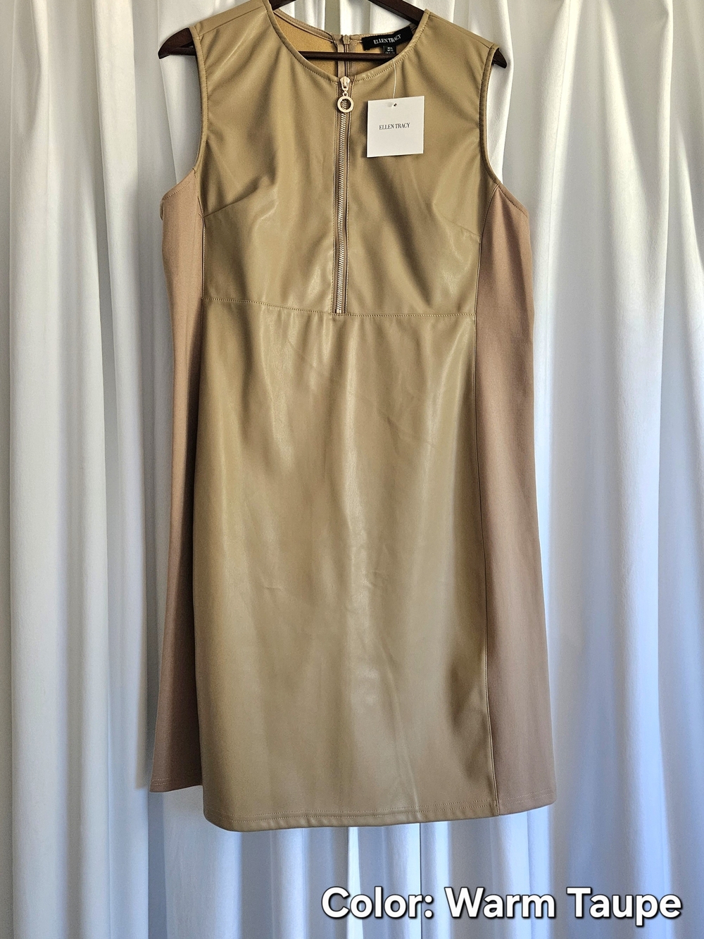 Ellen Tracy Warm Taupe Faux Leather Sheath Dress - NWT